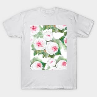 white and pink roses watercolor pattern Edit T-Shirt